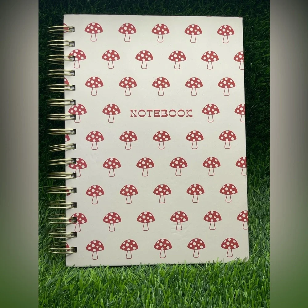 Elum Mushroom AOP Hardcover Spiral Notebook Journal, Pink, NWOT